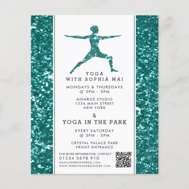 Trendy Aqua Glitzer Effect Yoga Class Werbung Flyer (Vorne)