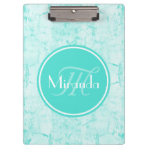 Trendy Aqua Mint Crackle Muster mit Monogramm