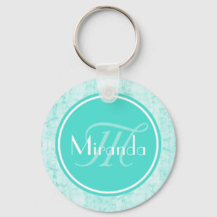 Trendy Aqua Mint Crackle Muster mit Monogramm Schlüsselanhänger