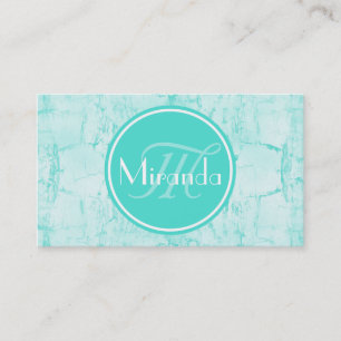 Trendy Aqua Mint Crackle Muster mit Monogramm Visitenkarte