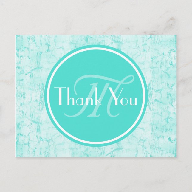 Trendy Aqua Mint danke Ihnen mit Monogram Postkarte (Vorderseite)