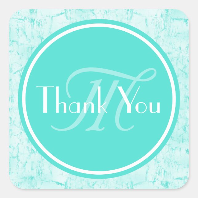 Trendy Aqua Mint danke Ihnen mit Monogram Quadratischer Aufkleber (Vorderseite)