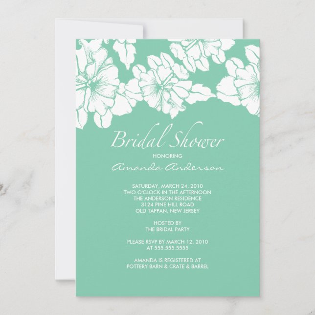 Trendy Aqua & White Floral Brautparty Einladung (Vorderseite)