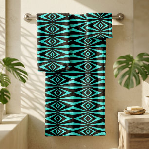Trendy Aquamarin & Black Op Art Geometric Muster Badhandtuch Set