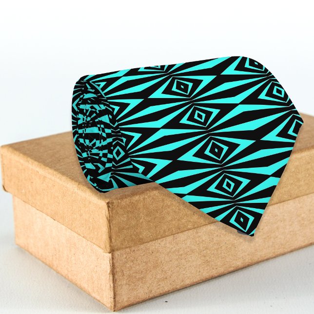 Trendy Aquamarin & Black Op Art Geometric Muster Krawatte (Von Creator hochgeladen)