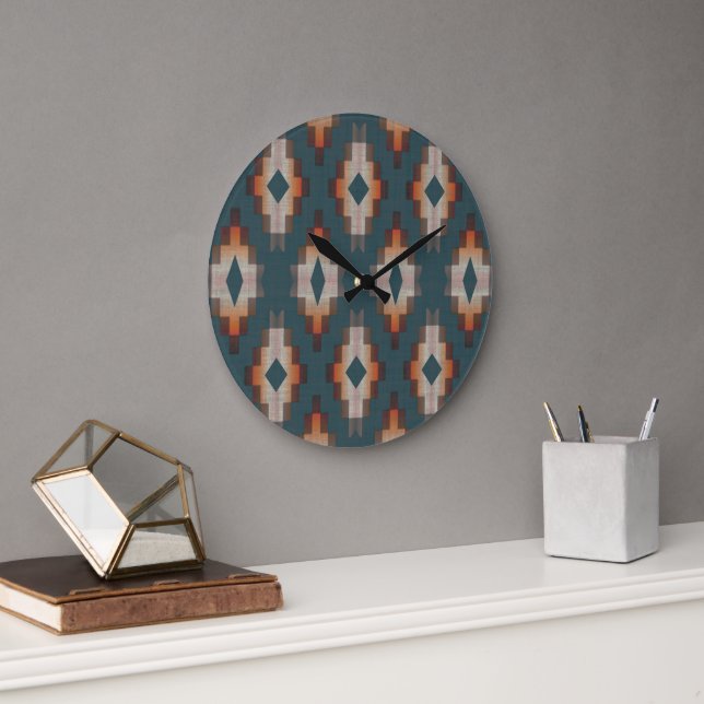 Trendy Aquamarin Blue Orange Dark Brown Gray Triba Große Wanduhr (Büro)
