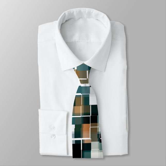 Trendy Aquamarin Brown Schwarz-weiß Kariert Krawatte (Gebunden)