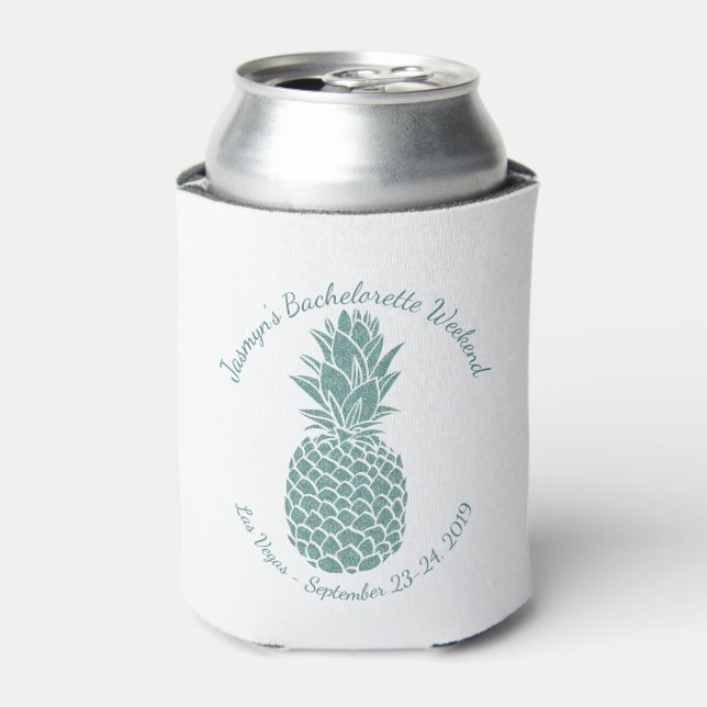 Trendy Aquamarin Glitzer Ananas Junggeselinnen-Abs Dosenkühler (Kanne Vorderseite)