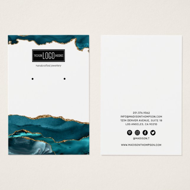 Trendy Aquamarin & Gold Agate Earring Display (Vorne & Hinten)