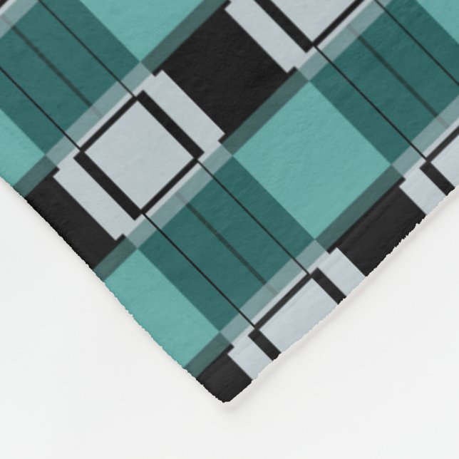Trendy Aquamarin Green Blue Schwarz-weiß Abstrakt  Fleecedecke (Ecke)