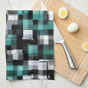 Trendy Aquamarin Green Blue Schwarz-weiß Abstrakt  Geschirrtuch