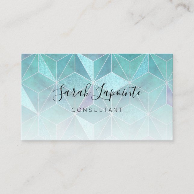 Trendy Aquamarin Marble Gemstone Geometric Design Visitenkarte (Vorderseite)