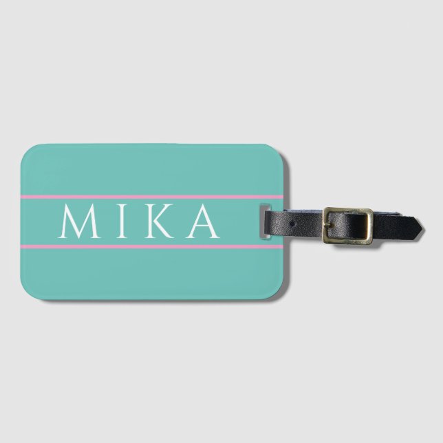 Trendy Aquamarin mit hellrosa Linien, DIY-Name Gepäckanhänger (Vorderseite (Horizontal))