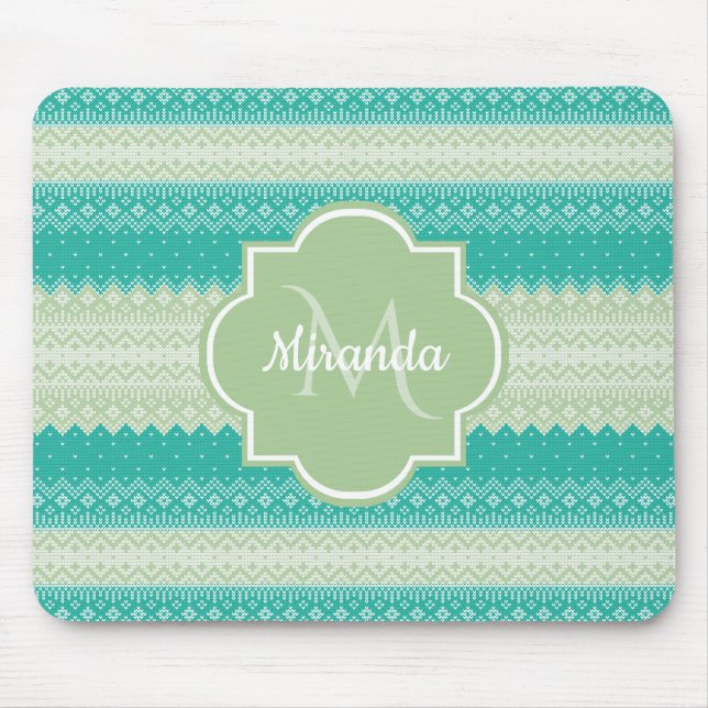 Trendy Aquamarin Neo Mint Green Strick Muster und  Mousepad (Vorne)