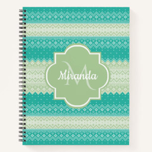 Trendy Aquamarin Neo Mint Green Strick Muster und  Notizbuch