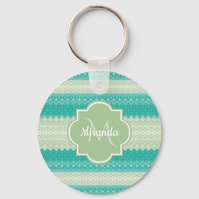 Trendy Aquamarin Neo Mint Green Strick Muster und  Schlüsselanhänger (Vorderseite)