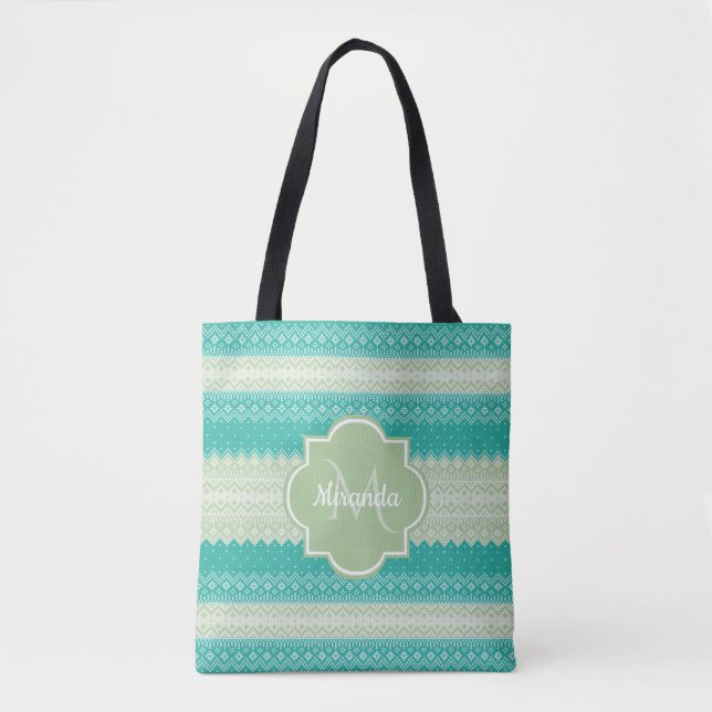 Trendy Aquamarin Neo Mint Green Strick Muster und  Tasche (Vorderseite)