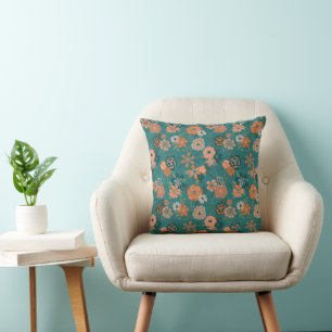 Trendy Aquamarin Orange Blume Kissen