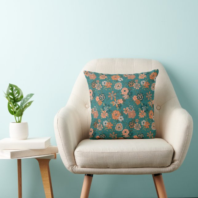 Trendy Aquamarin Orange Blume Kissen (Stuhl )