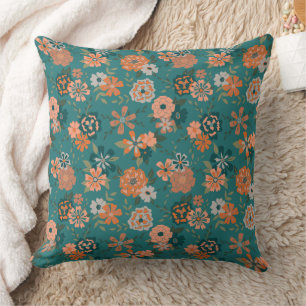 Trendy Aquamarin Orange Blume Kissen