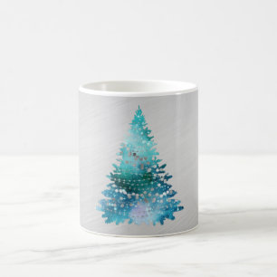 Trendy Aquamarin Silver Glitzer Tree Weihnachten Kaffeetasse