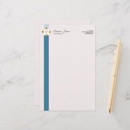 Trendy Aquamarin Stripes Gold Logo Briefpapier