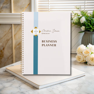 Trendy Aquamarin Stripes Gold Logo Planer