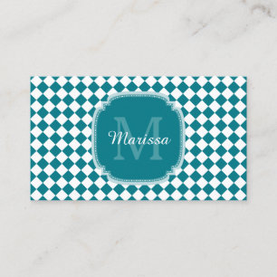 Trendy Aquamarin und White Checked Mit Monogramm N Visitenkarte