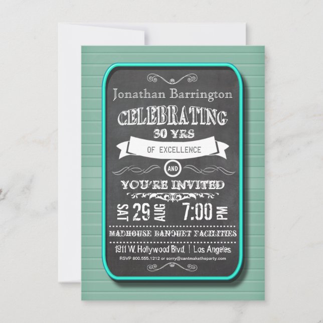 Trendy Aquamarine Neon Chalkboard Geburtstagsparty Einladung (Vorderseite)