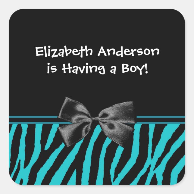 Trendy Aquamarine und schwarze Zebra Print Boy Bab Quadratischer Aufkleber (Vorderseite)