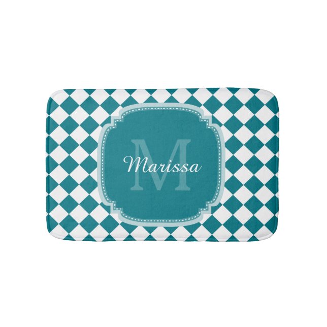 Trendy aquamariner und Weiß überprüfter mit Badematte (Vorderseite)
