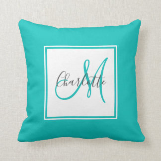 Trendy aquamarines Monogramm-Kissen Kissen