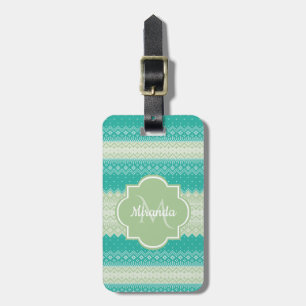 Trendy Aquamarines Neo Mint Green Strick Muster un Gepäckanhänger