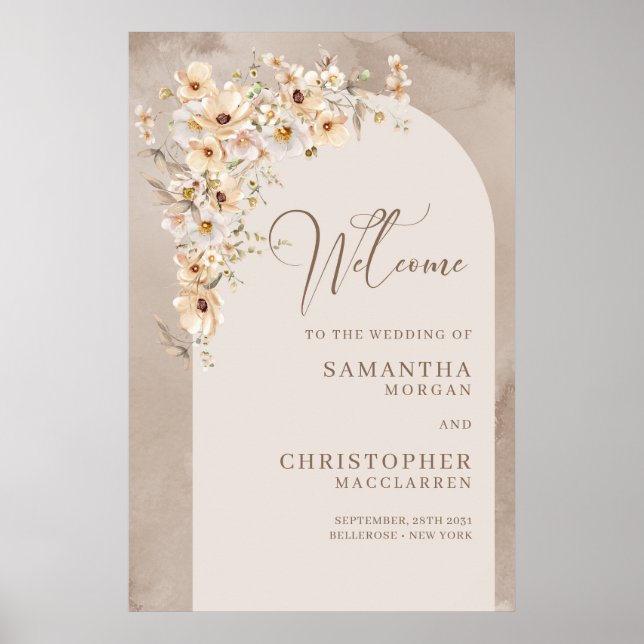 Trendy Aquarell Wildblumen Bogen Wedding Willkomme Poster (Vorne)