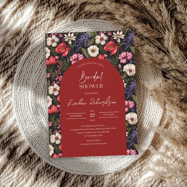 Trendy arch Aquarell bunte Wildblumen Einladung (Trendy arch watercolor colorful wildflowers invitation)