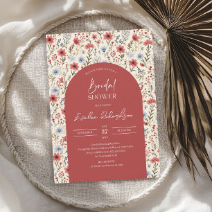 Trendy arch Aquarellkoralle staubblaue Wildblume Einladung
