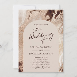 Trendy Arch Earthy Textures Gold Washes Wedding Einladung