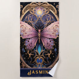 Trendy Art Déco Lila Pink Gold Schmetterling Strandtuch