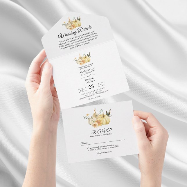 Trendy Autumn Wassercolor Pumpkin & Blume All In One Einladung (Von Creator hochgeladen)