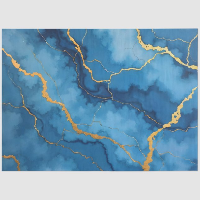 Trendy Azure Blue Gold Marble Collection Seidenpapier (Vorderseite)