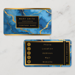 Trendy Azure Blue Gold Marble Collection Visitenkarte