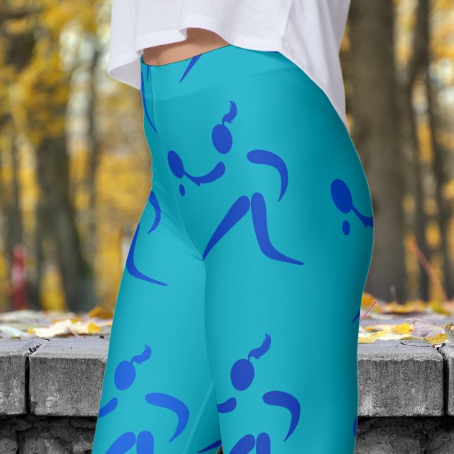 Trendy Azure Blue Womens Tennis Pattern Leggings (Womens Tennis on Azure Blue Leggings)