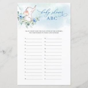 Trendy Baby Elefant Blue Bloral Baby Shower ABC