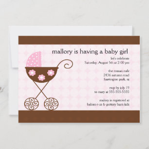 Trendy Baby Girl Carriage Baby Shower Einladung