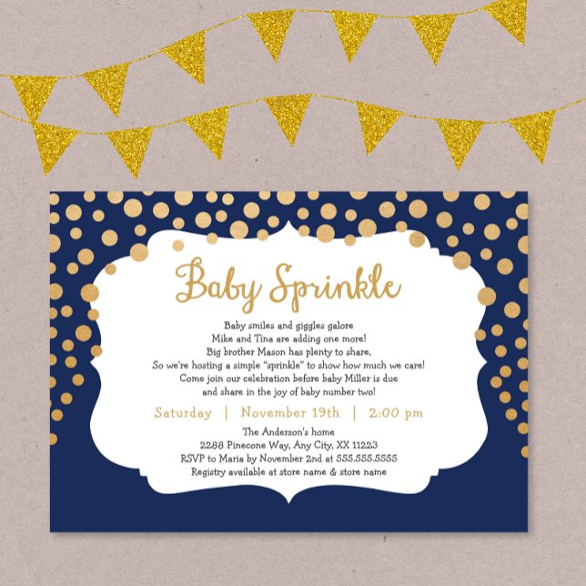 Trendy Baby Sprinkle Einladungen, Marineboldgold Einladung (Von Creator hochgeladen)