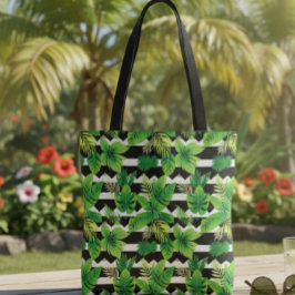 Trendy Bag with Green Leaves and Striped Details Tasche