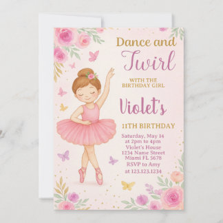 Trendy Ballerina Birthday Einladung
