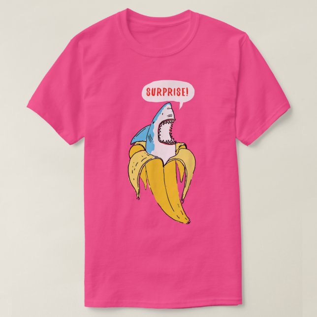 Trendy Banana Shark Surprise Spaß T-Shirt (Design vorne)