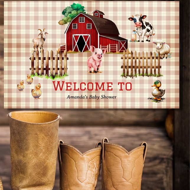 Trendy Barnyard Farm Animals Baby Dusche Willkomme Banner (Von Creator hochgeladen)
