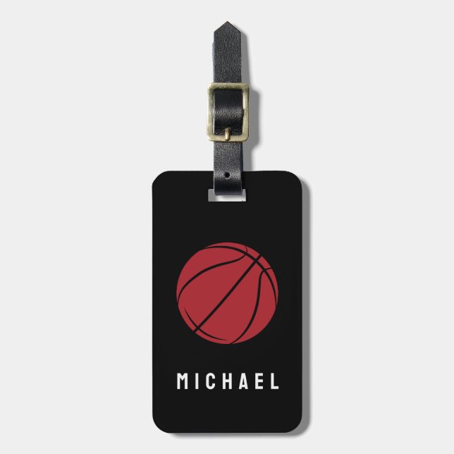 Trendy Basketball Fügen Sie Ihren Namen Personalis Gepäckanhänger (Vorderseite vertikal)